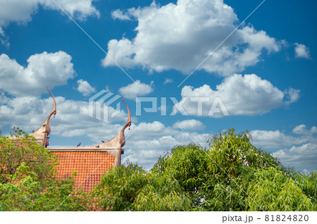 Thai temple ancient blue sky background Thai temple ancient blue sky background 81824820