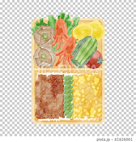 日本の2色そぼろ弁当手書き水彩風イラスト 81826001