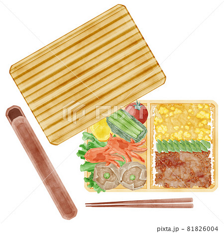 日本の2色そぼろ弁当手書き水彩風イラスト 81826004