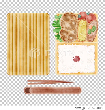 日本のハンバーグコロッケ弁当の手描き水彩イラスト 81826008