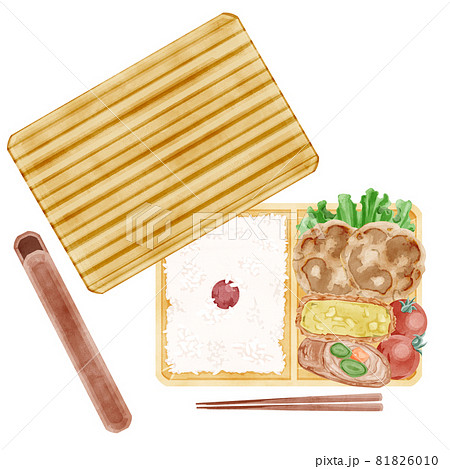 日本のハンバーグコロッケ弁当の手描き水彩イラスト 81826010
