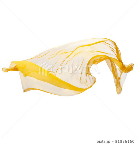 Smooth elegant transparent yellow flying piece of fabric isolated on white studio background 81826160