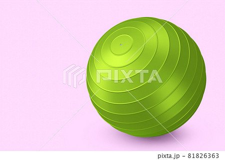 Green fitball or fitness ball for yoga exercise isolated pink background 81826363