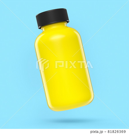 Yellow plastic jar for sport nutrition whey protein powder isolated on blue Yellow plastic jar for sport nutrition whey protein powder isolated on blue 81826369
