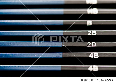 Full set of black and blue pencils sorting from dark to light. Full set of black and blue pencils sorting from dark to light. 81826593