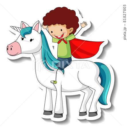 Cute stickers with a hero boy riding a unicorn cartoon character Cute stickers with a hero boy riding a unicorn cartoon character 81827803