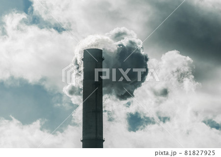 Environmental pollution, environmental problem, smoke from the chimney of a plant or thermal power plant against the sky 81827925