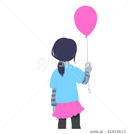 風船を持った女児の後姿のイラスト素材 風船を持った女児の後姿のイラスト素材