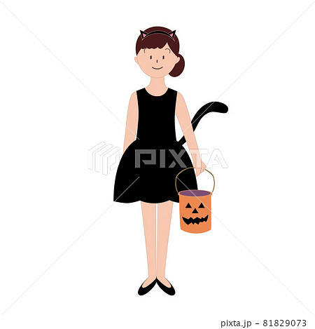 ハロウィン 黒猫の女の子のイラスト素材