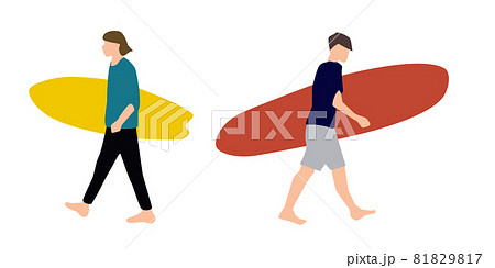 スタイリッシュな男性ファッションシルエット サーファーのベクターアイコンイラスト白背景のイラスト素材