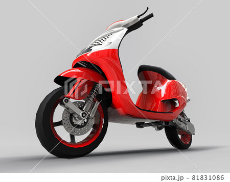 Modern urban red and white moped on a light gray background. 3d illustration. 81831086