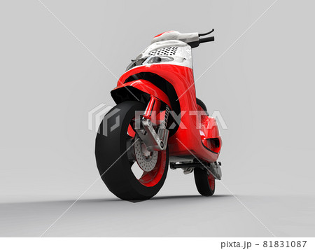 Modern urban red and white moped on a light gray background. 3d illustration. 81831087