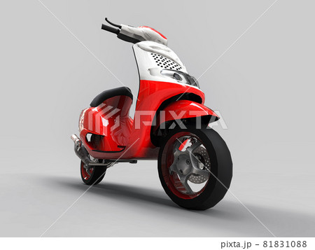 Modern urban red and white moped on a light gray background. 3d illustration. 81831088