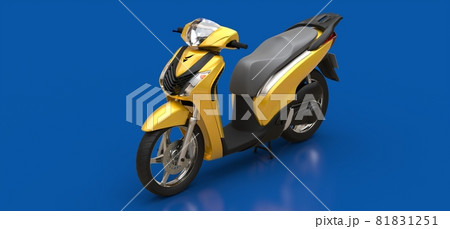 Modern urban yellow moped on a blue background. 3d illustration. 81831251