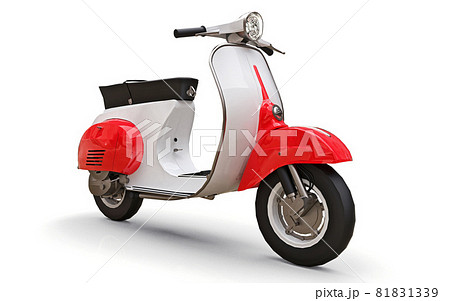 Vintage european red and white moped on a white background. 3d rendering. Vintage european red and white moped on a white background. 3d rendering. 81831339