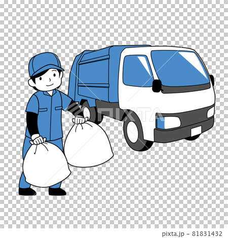 ごみ収集車と笑顔の女性（シンプル） 81831432