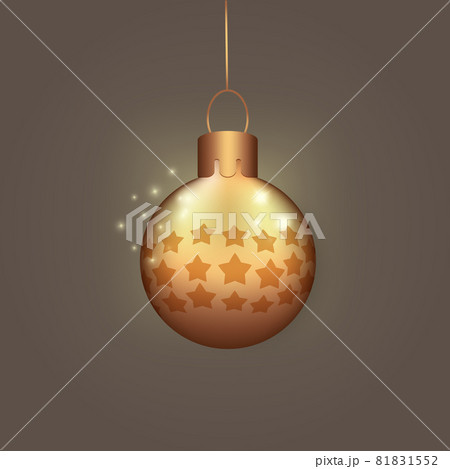 Realistic golden shiny christmas tree toy glass ball on dark background. 81831552