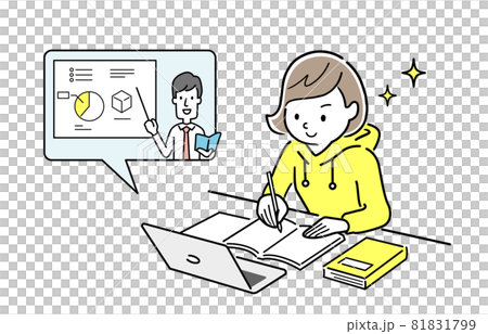 Vector illustration material: Girl taking remote lessons using a computer 81831799
