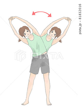 左右の体側のストレッチをする女性のイラスト素材 8116