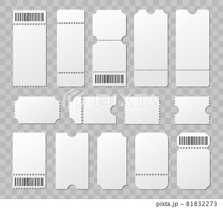 White blank ticket mockup realistic vector template isolated on