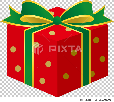 赤に金色ドットのクリスマスのプレゼントボックスのイラスト素材