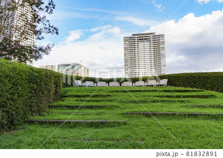 大阪　中之島　ABCリバーデッキ　ほたるまち　芝生広場　椅子 81832891