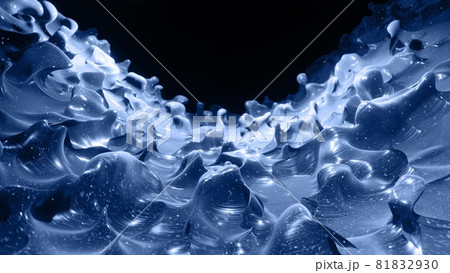 3d render. Liquid black gradient. Glossy paint surface as abstract stylish background. Glitters in viscous liquid with 3d splashes on surface like drops. Monochrome 3d render. Liquid black gradient. Glossy paint surface as abstract stylish background. Glitters in viscous liquid with 3d splashes on surface like drops. Monochrome 81832930