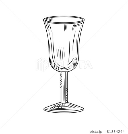 Empty glass maotai engraved style isolated on white background. Vintage sketch black outline close up. Empty glass maotai engraved style isolated on white background. Vintage sketch black outline close up. 81834244