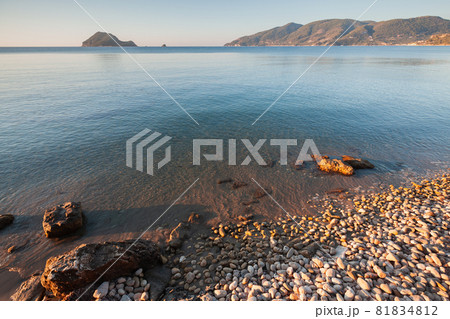 Coastal landscape with a pebble beach of Zakynthos 81834812
