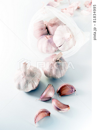 Garlics on white background, food ingredient Garlics on white background, food ingredient 81834995
