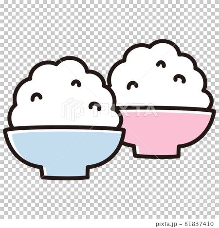 Couple tea bowl rice / cut illustration material Couple tea bowl rice / cut illustration material 81837410