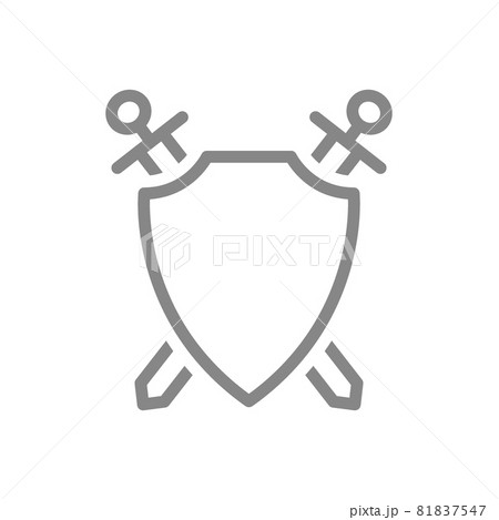 Protective shield with swords line icon. Protection, knights defender, warrior guard 81837547