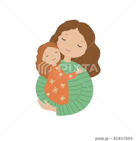 Mother and little daughter hug. Vector illustration about love. 81837604