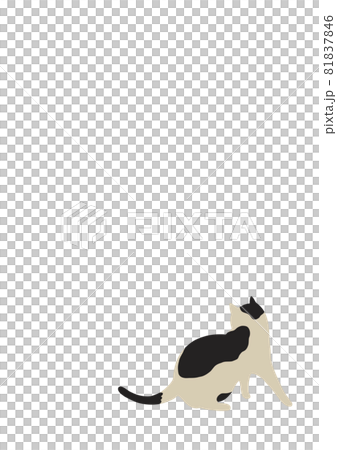 振り返る猫のイラスト-ブチ猫 81837846