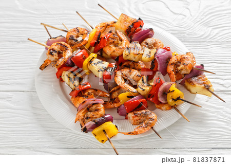 Shrimp Kabobs with charred veggies and pineapple Shrimp Kabobs with charred veggies and pineapple 81837871