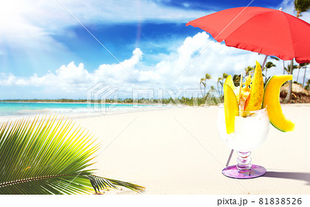 Delicious ice cream on the beach. Healthy summer food concept. Delicious ice cream on the beach. Healthy summer food concept. 81838526