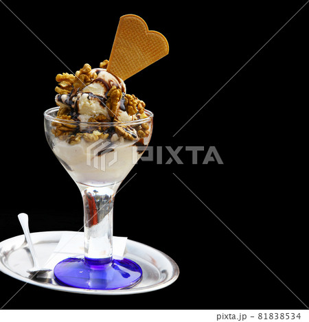 Delicious ice cream with chocolate. Healthy summer food concept. Delicious ice cream with chocolate. Healthy summer food concept. 81838534