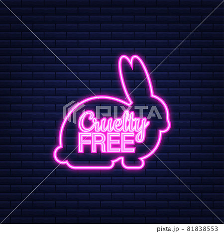 Cruelty free Pink banner. Vegan emblem. Packaging design. Natural product. Neon icon. Vector stock illustration. 81838553