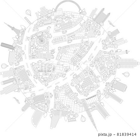 にぎやかな街並みの地球　線画 81839414