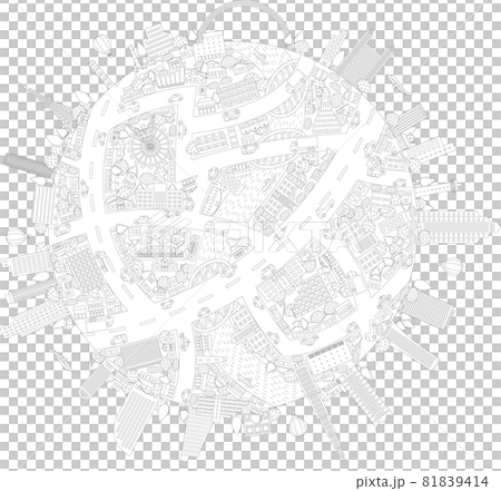 にぎやかな街並みの地球　線画 81839414