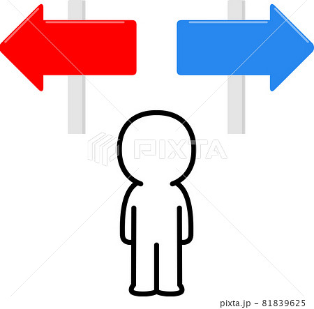 左向き矢印と右向き矢印の前に立つ人物 81839625