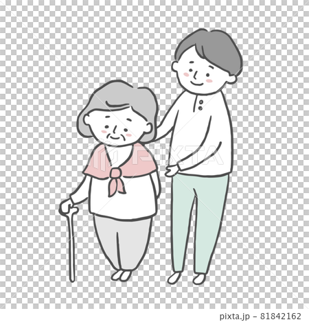 A young man helping a senior woman with a wand A young man helping a senior woman with a wand 81842162
