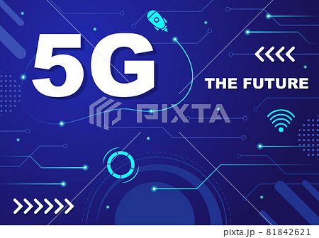 5G Network Wireless Technology Smartphone with Transmitter Tower Set Up High-Speed Mobile Internet for Communication and Gadgets. Background Vector Illustration 81842621