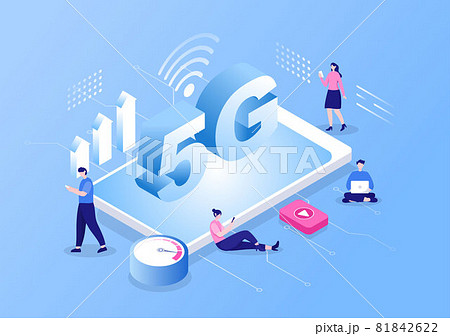 5G Network Wireless Technology Smartphone with Transmitter Tower Set Up High-Speed Mobile Internet for Communication and Gadgets. Background Vector Illustration 5G Network Wireless Technology Smartphone with Transmitter Tower Set Up High-Speed Mobile Internet for Communication and Gadgets. Background Vector Illustration 81842622