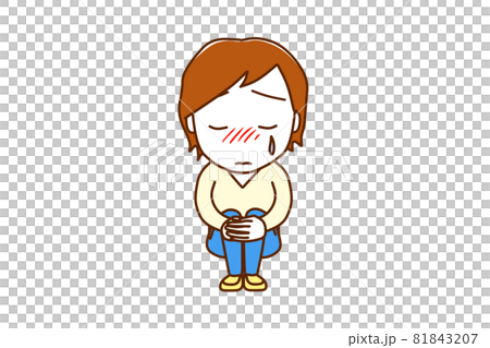 ＜全身・正面＞膝を抱え座って涙を流して落ち込んでいる白人男性 81843207