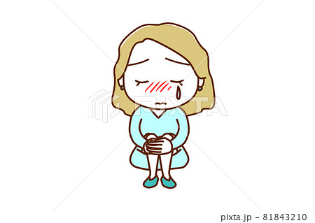 <全身・正面>膝を抱え座って涙を流して落ち込んでいる白人女性 <全身・正面>膝を抱え座って涙を流して落ち込んでいる白人女性 81843210
