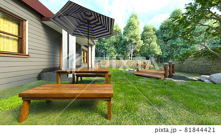 池のある庭 81844421