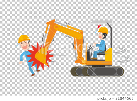 ショベルカーを運転して人にぶつけてしまう作業員のイラスト素材
