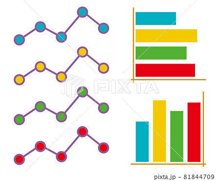 グラフ・数学(カラフルな折れ線グラフ、棒グラフのセット) グラフ・数学(カラフルな折れ線グラフ、棒グラフのセット) 81844709