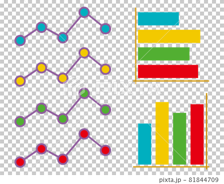 グラフ・数学(カラフルな折れ線グラフ、棒グラフのセット) グラフ・数学(カラフルな折れ線グラフ、棒グラフのセット) 81844709